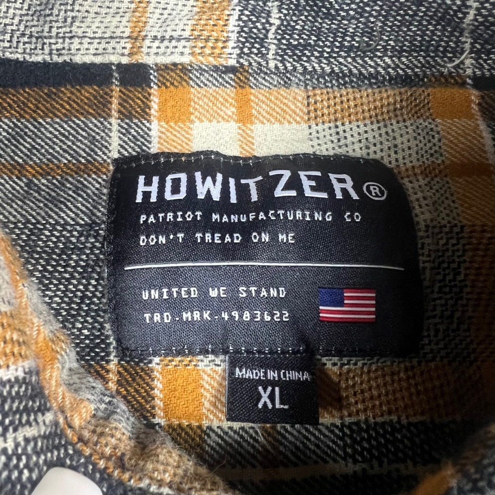 Howitzer Mens XL Adult Flannel Shirt Black Orange Plaid Patriot Made In USA - Picture 3 of 8